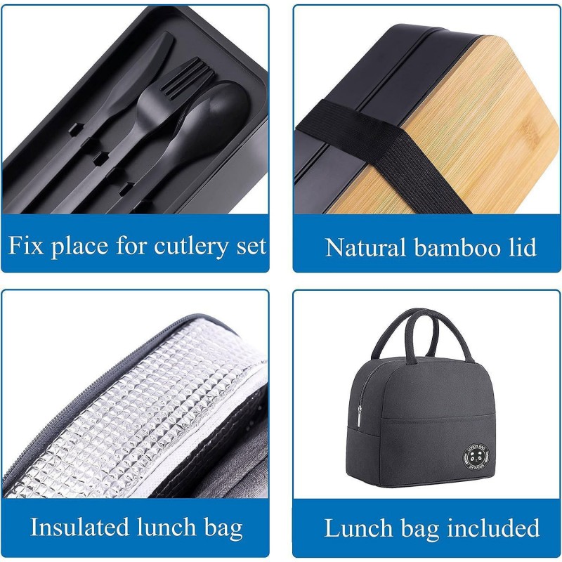 Екі қабатты бамбук қақпағы Bento түскі ас қорабы