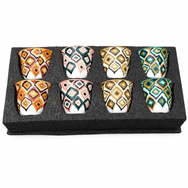 Кофе шайына арналған Boho геометриялық керамикалық шыныаяқ 8 дана сыйлық жинағы