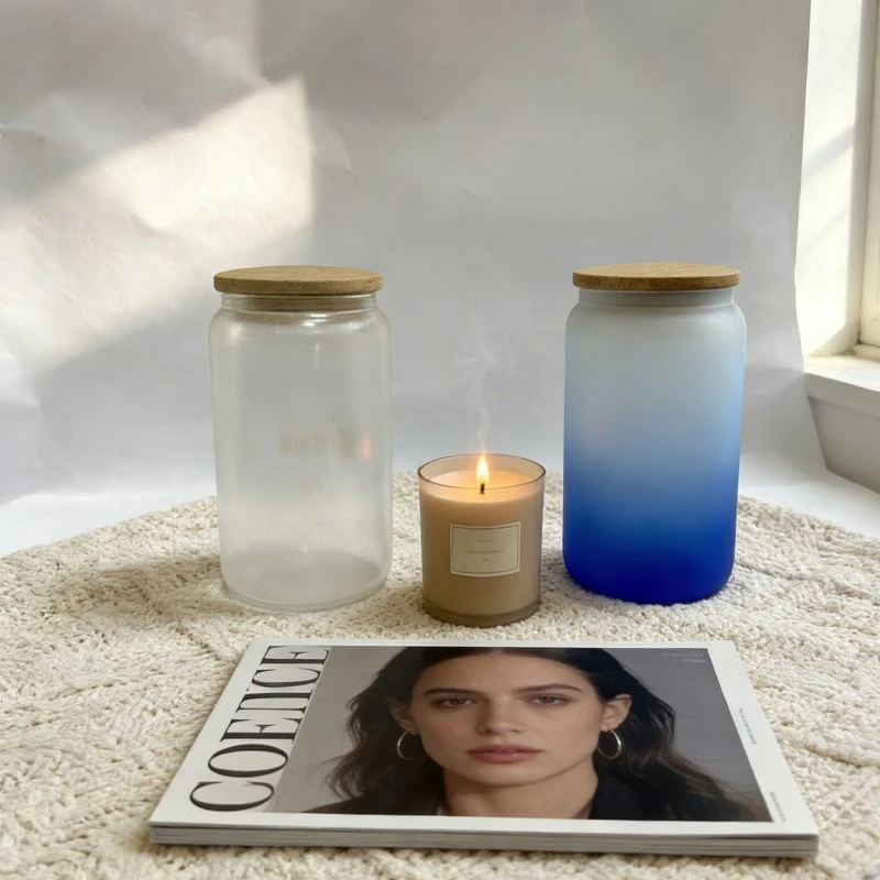 Borosilicate Glass Can Tumblers With Bamboo Lids