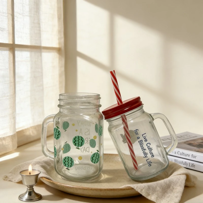 Custom Printed Glass Mason Jar With Handle