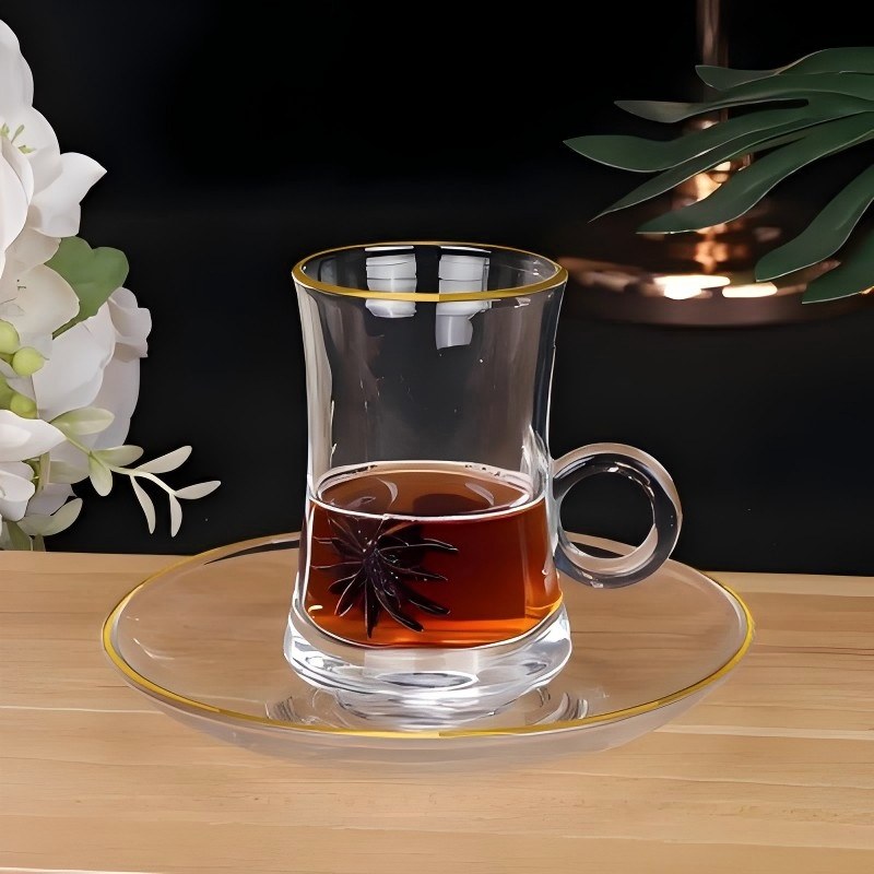 Vintage басылған сақина сабы шыны шай кесе